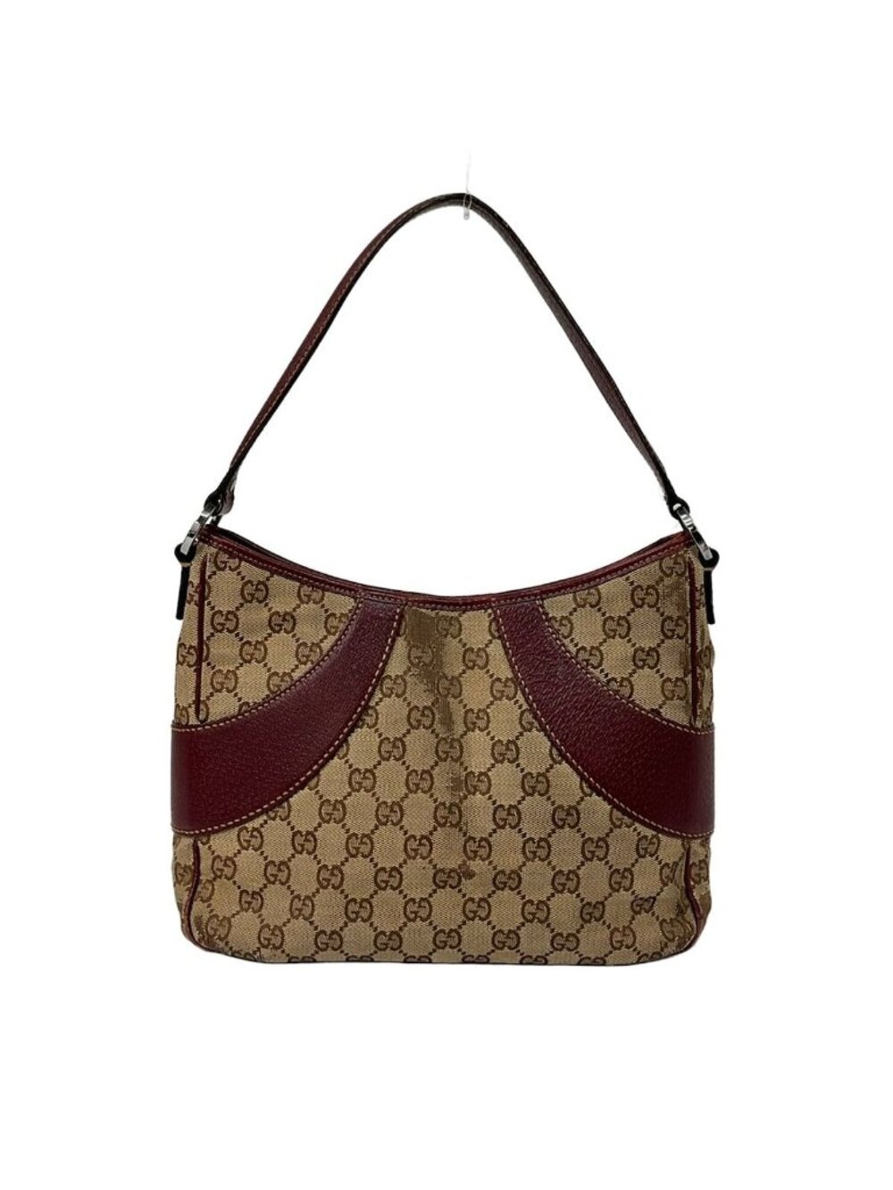 Gucci Tote GG Pattern Beige Dark Brown Bordeaux Leather
